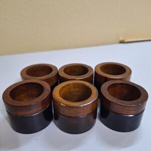 Pottery Barn Of‎ 6 Wooden Napkin Rings  2 Tone Wood Farmhouse Country Cabin